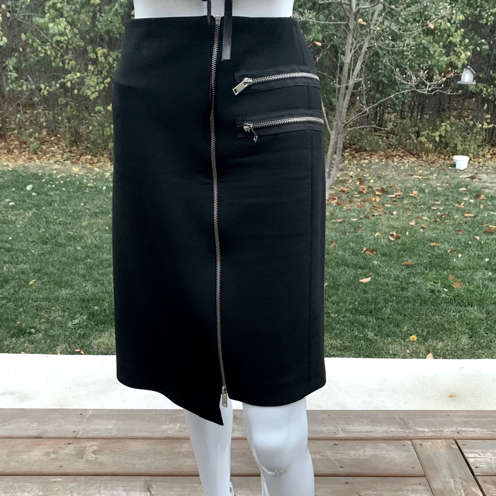 Zara Black pencil skirt metal zipped front closure asymmetric finish zippers USL